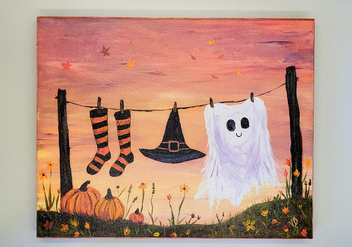 Witch's Laundry Day – 8×10 Halloween Canvas Art Print