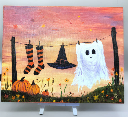 Witch's Laundry Day – 8×10 Halloween Canvas Art Print